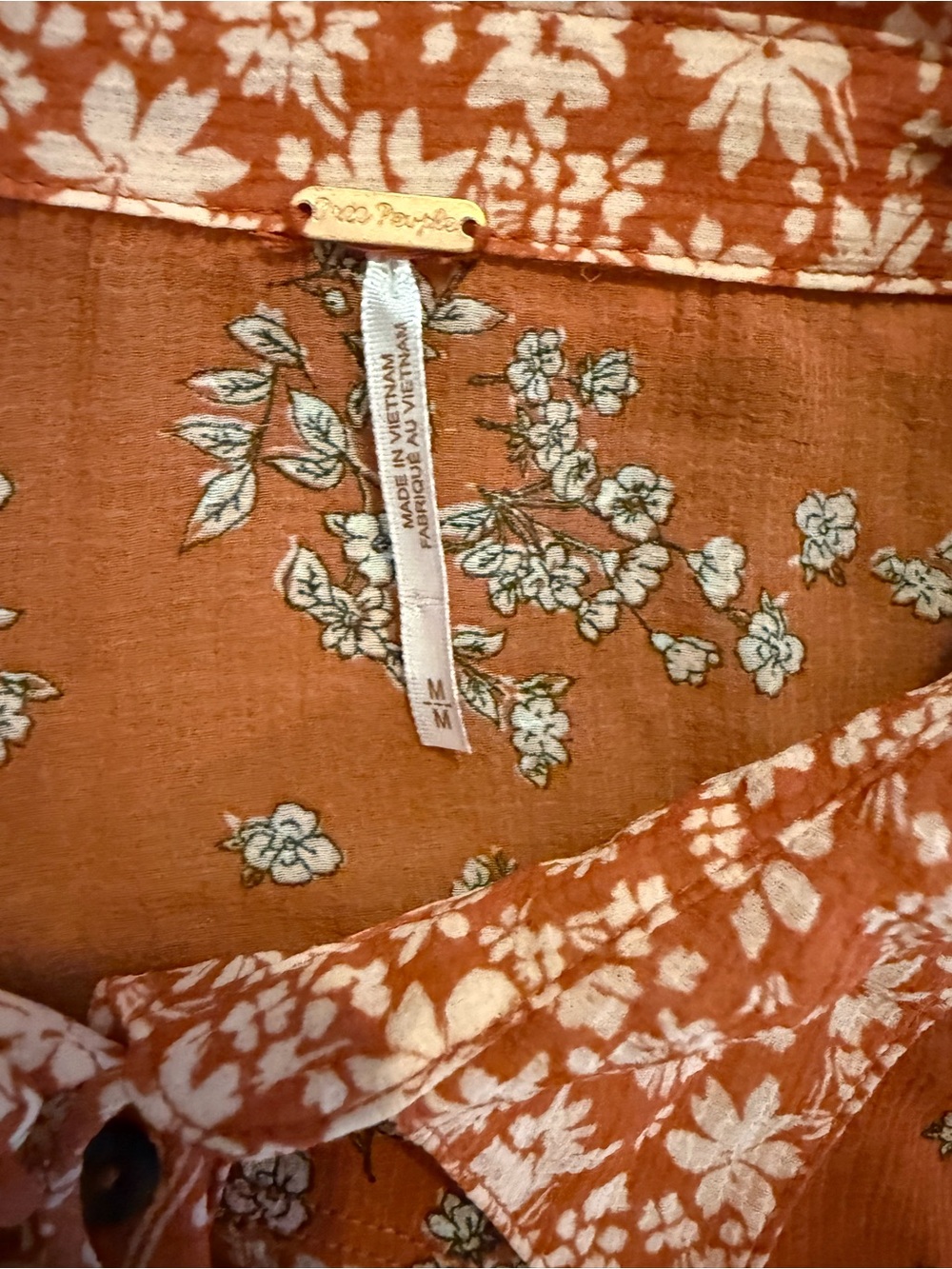 Free People Serena Printed Floral Spring Blouse In Rust Combo - Picture 5 of 9